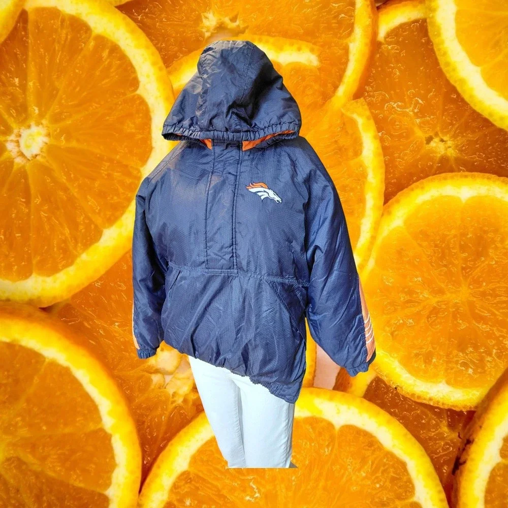 Starter Denver‎ Broncos Pullover Anorak Jacket Kids Size M Orange Navy Blue